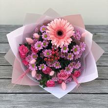 Букет цветов из:  Розы, Герберы и Хризантемы в Солослово